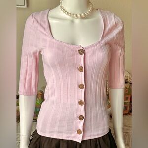 Free People Central Park Knit Top Front Buttons in Blush pink color Size S NWT